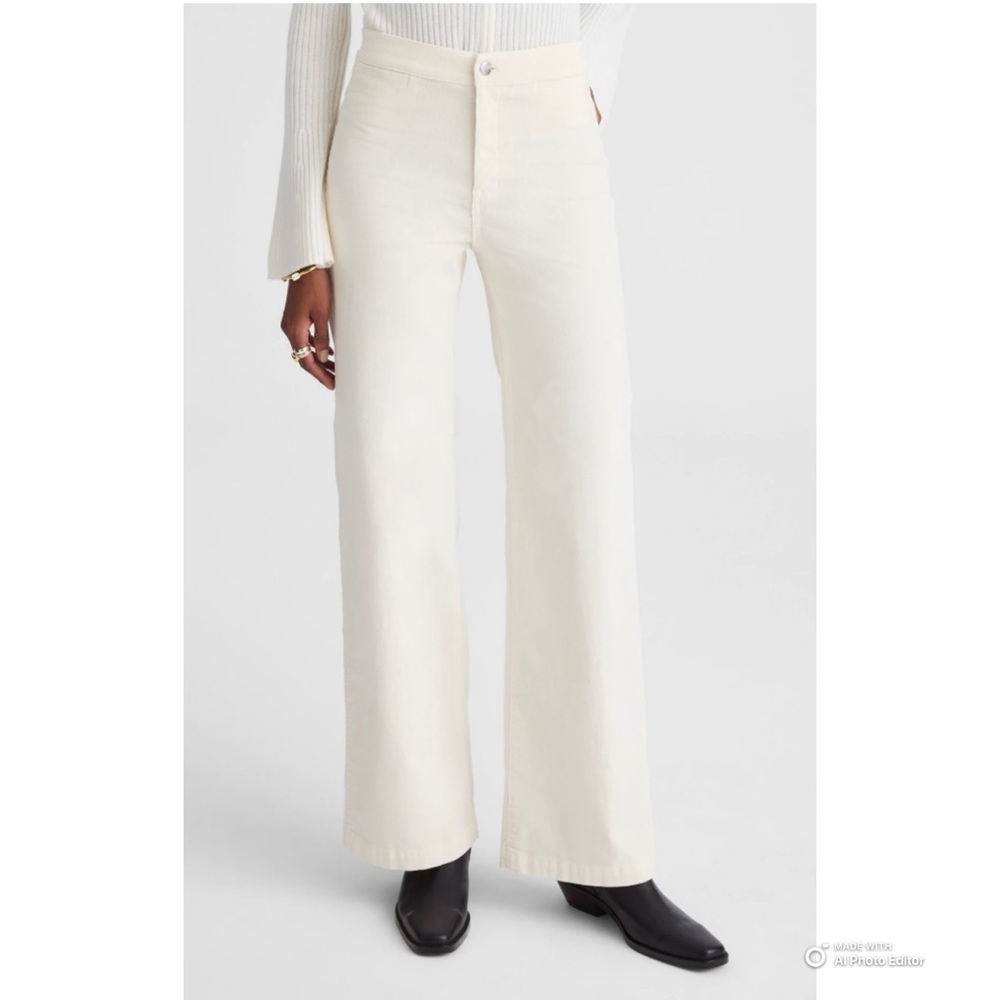 Madewell The Petite Wide Leg Pant in Vintage Ivory Corduroy Size 24P NWT
